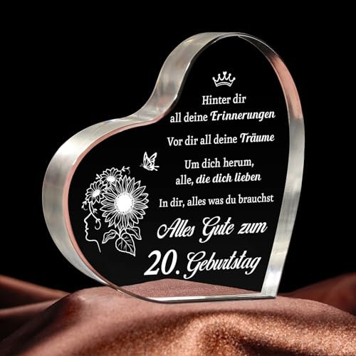 Giftasy Geschenk zum 20. Geburtstag Frauen - Acryl Herz Tischschmuck, 20 geburtstag deko, Geschenke Für 20 Jährige Frauen Beste Freundin Schwester Tochter Enkelin