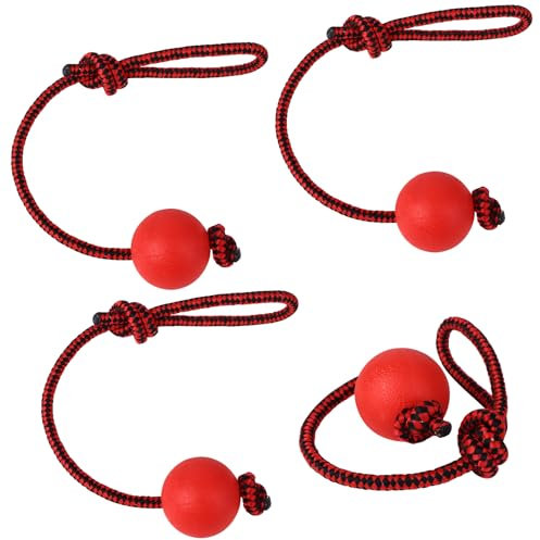 Haiabei 4 Pcs Dog Rope Ball Dog Ball On a Rope Dogs Toy Durable Elastic Solid Rubber Balls Interactive Rubber Ball Chew Toys for Small Medium Large Pet Fetching Catching Throwing and Tugging(5 x 38cm)