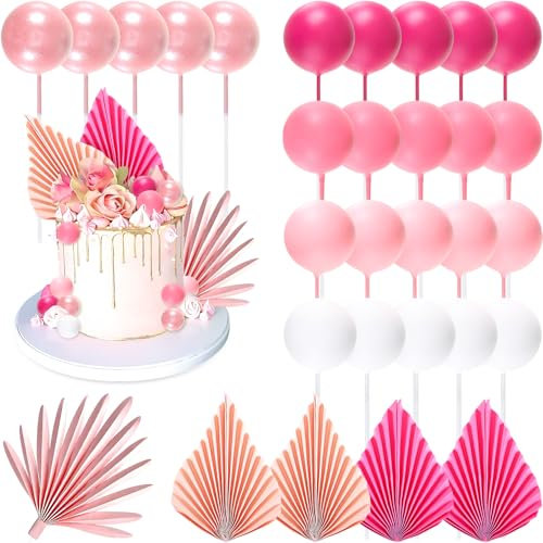 30 Stück Torten Deko, Rosa Blätter Kuchen Deko, Boho-Kuchendekorationen, Tortendeko Kuchenkugel für Geburtstag, Valentinstag, Muttertag