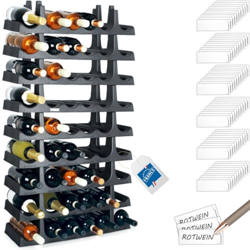 Stimo Flaschenregal für 54 Flaschen stapelbar Weinregal erweiterbar Kunststoff Getränkeaufbewahrung Weinlagerung (Für 54 Flaschen)