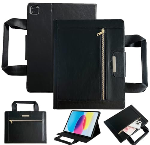 Hülle für iPad Air 11 Zoll (M3/M2 2025/2024), iPad Air 6/5/4 Gen 10,9 Zoll (2022/2020), PU Leder Multi-Winkel Folio Schutzhülle mit Auto Schlaf/Wach Tablet Case für iPadAir 7/6/5/4,Aktentasche-Schwarz
