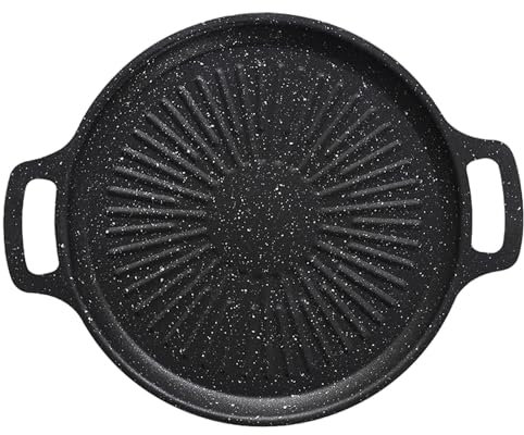 Kohlenstoffstahl Grillplatte Geriffelt,Kohlenstoffstahl Voreingebrannt Zum Braten,Grillplatte Gasgrill Und Holzkohlegrill Geeignet,Grillpfanne Groß,Kohlenstoffstahlpfanne Und Bratpfanne,Ø:30cm