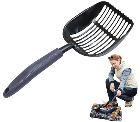 Fireplace Shovel Tool, Metal Ash Sifter, Heat Resistant Grill Accessories, Versatile Portable Grilling Supplies for Outdoor Fire Pit, Wood Stove, Grate Cleaning Tool, Black