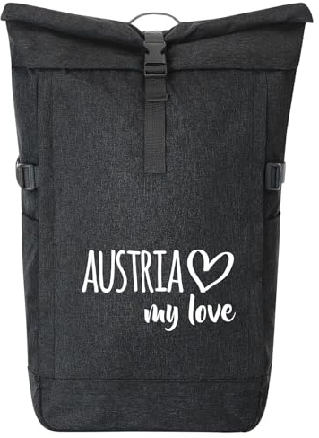 Huuraa Kurierrucksack Austria my love 30-44 Liter Black Melange Fairtrade Rolltop Rucksack Geschenkidee