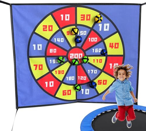 Wuyooprt Trampolin Dartscheibe mit 10 Klebebällen, Kinder Dartscheibe für Drinnen und Draußen, Dartboard für Trampolin, Dart Wurfspiel Set für Kinder Erwachsene, Trampolin Zubehör