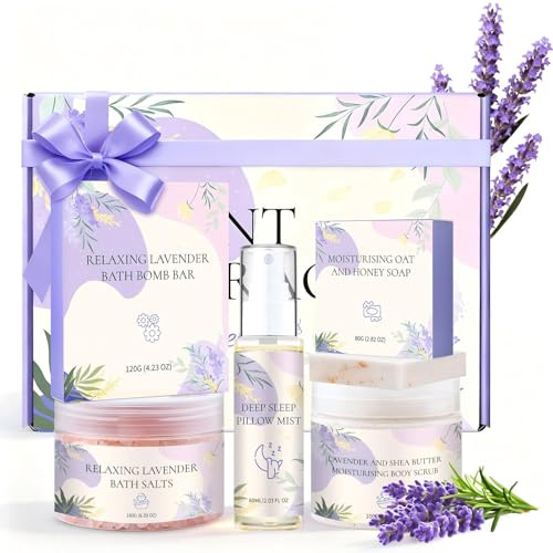 Pflegeset Damen, Shower Set Women Gift Set Lavender in Beautiful Gift Box,Kissenspray-Wellness Geschenke Für Frauen-Entspannung Geschenk Für Mama, Freundin, Mädchen zum Geburtstag