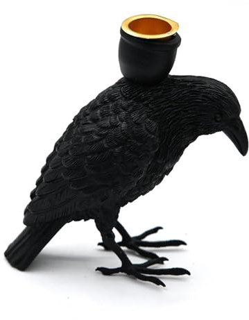 Halloween Kerzenhalter Horror Raben Statue | Gruseliger Teelichthalter Für Partydeko Tisch | Schwarze Vogel Deko Figur | Gothic Kerzenständer Deko Aus Harz Für Tisch Balkon Schlafzimmer