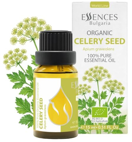 Essences Bulgaria Huile Essentielle De Graines De Céleri Bio 15 ml | Apium Graveolens | 100 % Pure | Naturelle | Non Diluée | Aromathérapie | Cosmétique | Non Testée Sur Les Animaux | Sans OGM