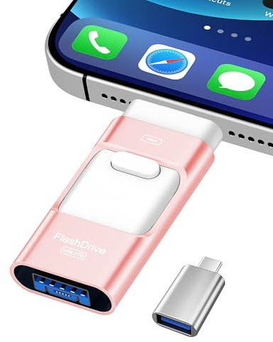 ZARMST Cle USB 512 Go, Clé USB 4 en 1 pour iOS/Pad/Android/Type C/PC, Cle USB C 3.0 Flash Drive Transfert Rapide, Clef Mémoire Externe pour Stockage Photos, Vidéos, Fichiers(Rose)