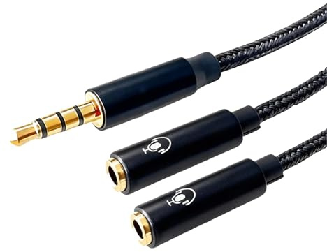 Divisor de Audio Y 2,5mm Macho a 2 Hembra [30cm] - Splitter para Auriculares y Altavoces, Cable de Doble Salida Estéreo con y Cubierta de Nylon Trenzado, Compatible con Móviles, Tablets, PC y Más