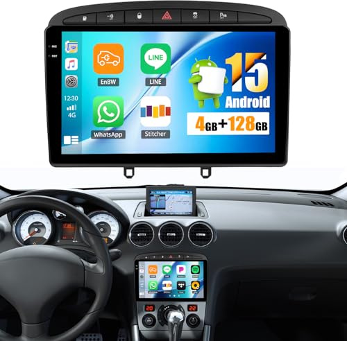 4G+128G GOHHDL Radio Coche para Peugeot 408 308 308sw 2007-2015+CANBUS | Android 15 Radio para Coche de 9 Pulgadas con Carplay Android Auto GPS WiFi Bluetooth FM/RDS EQ SWC Cámara&Mic