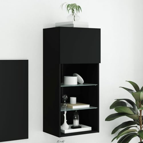 Ziaphsol TV-Schrank mit LED-Leuchten, Schwarz, 40,5x30x90 cm, Wandmontage, Robustes Holzwerkstoff, Entertainment Center für Wohnzimmer
