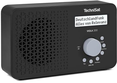 TechniSat VIOLA 200 - Radio portatile DAB+/FM (con display LCD, antenna telescopica, memoria preferiti, presa per cuffie, alimentazione a rete e a batteria, altoparlante mono, RDS, PLL) nero