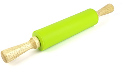 Remeel Silicone Rolling Pin Non-Stick Surface Wooden Handle (Green, 15 inch)
