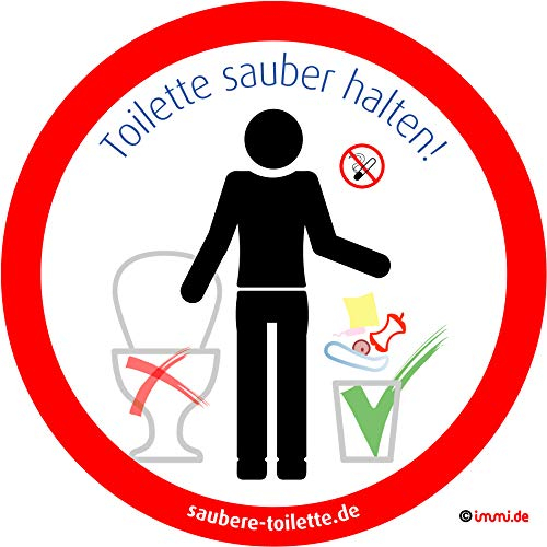 immi 4x Keinen Müll in Toilette, WC sauber halten, Toilette/WC Aufkleber, 95mm