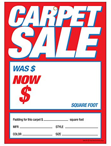 G60CRP Carpet Sale was Now Flooring - Grommet Reinforced (Brass Ring) Sale Tags - 5 x 7 (100 Pack) Carpet and Flooring Store Price Cards 10pt Card Stock for Easy Writing