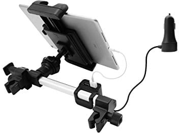 Macally HRMOUNTPRO4UAC, Kopfstützen Autohalterung mit USB Ladegerät für alle iPad & Tablet PCs bis 25 cm Breite, kompatibel zu 12,9 iPad Proq