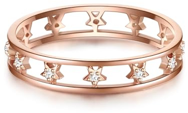 GLANZSTÜCKE MÜNCHEN Damen Ring 925/- Sterling Silber rosegold | rosévergoldet 18 Karat, Bandring, Zirkonia, weiß, Sterne, Diamantschliff