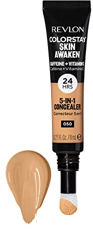 Revlon ColorStay Skin Awaken 5-in-1 Concealer, leichtes, cremiges, langanhaltendes Gesichts-Make-up mit Koffein & Vitamin C, für Unvollkommenheiten, Augenringe und Rötungen, 050 Medium Deep, 0,27 Fl