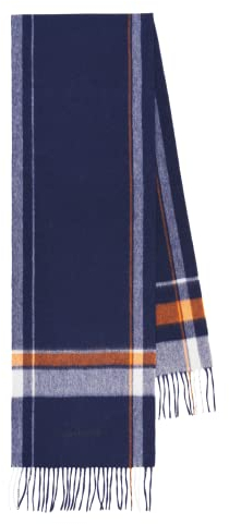 DAVIDOFF ESSENTIALS Herren Schal Marineblau/Orange – sportlicher Schal aus 100% Wolle – wärmender Wollschal in modernen Blockfarben