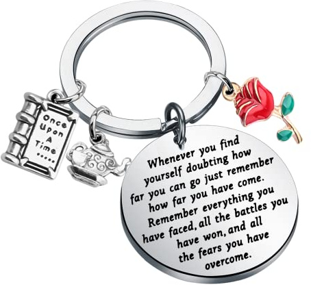 KUIYAI Film-inspiriertes Geschenk, Motiv: Belle-Rose, Schlüsselanhänger, Märchen-Schmuck, motivierendes Geschenk, silber, 36
