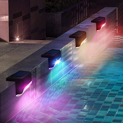 Luci laterali solari per piscina, confezione da 4, colori cangianti, impermeabili, accessori per piscina, luci notturne, luci a LED per esterni, per scale, gradini, recinzioni, cortili, patio e