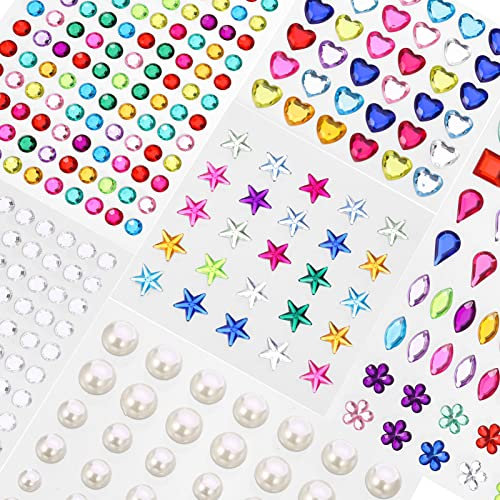 KroY PecoeD Strass Autocollant, 529 Pièces Strass Auto-Adhésif Gem Cristal Acrylique, Pierres Précieuses Adhésif Bijoux Autocollants pour Strass Visage Maquillage Décoration Ongles Strass DIY