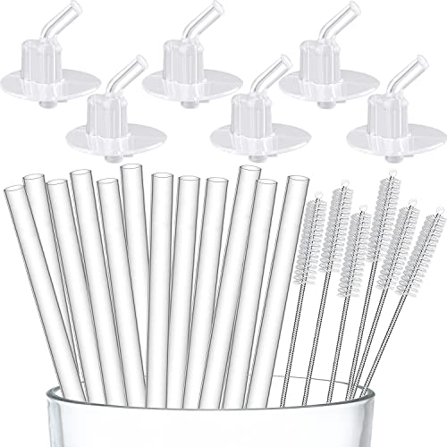 12-pack Replacement Straws for Thermos Funtainer 12 Ounce Bottle,Silicone Straws Stem Set with Cleaner Brushes for Thermos Kids (12 Straws+6 pop-up Straw Stems+6 Cleaner Brushes)