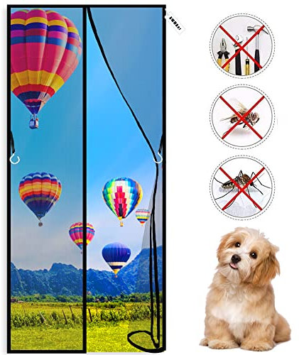 Fliegengitter Tür 185 x 210 cm Insektenschutz Magnet Fliegenvorhang, Auto Schließen, magnetische Adsorption, Luft kann frei strömen, für Balkontür Kellertür Patio Schwarz