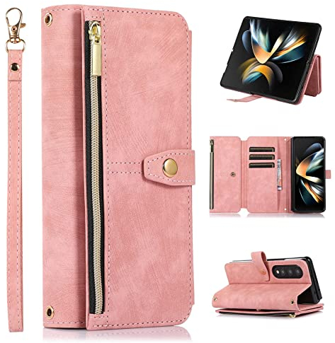 ZCDAYE Hülle für Samsung Galaxy Z Fold 4 mit Kartenhalter Geldbörse, Leder Samsung Galaxy Z Fold 4 Handyhülle Handytasche Schutzhülle für Samsung Z Fold 4, Roségold