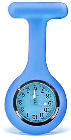 SibyTech Schwesternuhr Ansteckuhr fob,Silikon mit Pin/Clip,Glow Pointer im Dunkeln,Infektionskontrolle Design,Analog-digital,Quarzwerk,Arzt Sanitäter medizinische Brosche Fob Uhr Dunkelblau
