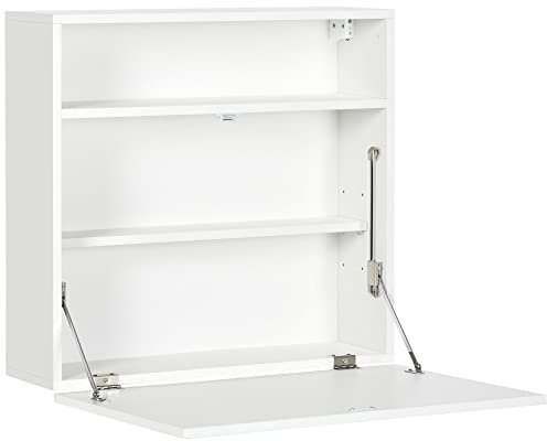 HOMCOM Bureau Suspendu Bureau Mural avec Tablette Rabattable et 3 Compartiments - 64 x 20 x 60 cm - Blanc