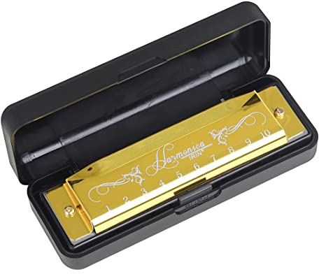 OriGlam Blues Mundharmonika Mundorgan, Diatonische Blues Mundharmonika Key of C, 10 Löcher 20 Töne Blues Harp Mundorgan Mundharmonika (Gold)