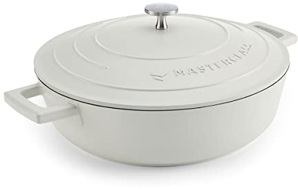 MasterClass Shallow Casserole Dish with Lid, Hob to Oven to Table Casserole Pan, Ultra Lightweight, Optimum Heat Conduction, 4L, Cream