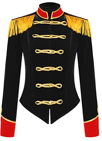 RUNQHUI Women's Long Sleeve Tassels Tailcoat Ringmaster Circus Show Blazer Jacket Party Costume Black M