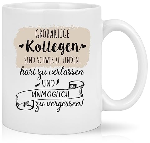 Abschiedsgeschenk für Kollegen Jobwechsel Tasse, 11oz Abschied Tasse Geschenk Kollegen Abschiedsgeschenk, Kaffeetassen mit Spruch - Großartige Kollegen sind schwer zu finden, Weiß 320ML