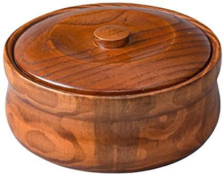 LOVIVER bois avec couvercles Récipient en bois massif Bol à ramen en bois pour bol à mélanger à salade de stockage de soupe, 18cmx7.5cm