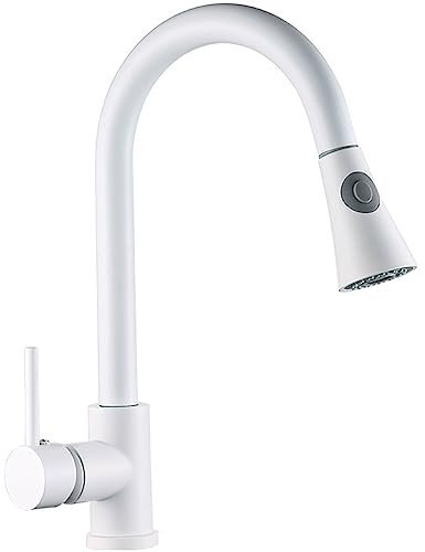 HUHJYUGE Grifos para Lavabos de Cocina Blanco, Grifos Cocina Fregadero Extraible Blanco, Grifos Cocina Fregadero Flexible Giratorio a 360º con 2 Modos de Pulverización