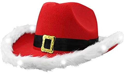XIXIMAON Cowboyhut für Damen und Mädchen mit Federn, Cowgirlhut, breiter Krempe, Pailletten, Strass, Kostüm, Halloween, Karneval, Partykostüm, B-Rot Weihnachten, One size