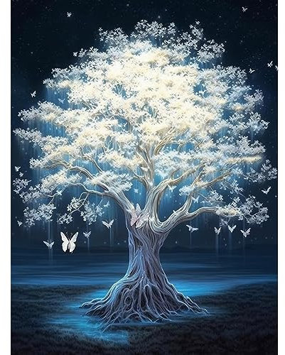 AIRDEA DIY Baum des Lebens Diamond Painting Set Erwachsene Kinder, Weißer Baum Diamant Painting Bilder 5D Fantasie Diamant Kunst Diamant Malerei Set Cross Stickerei Malerei Kits für Heimdekor 30x40 cm