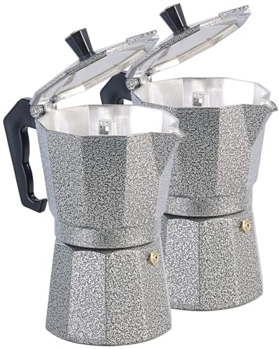 Cucina di Modena Espressokocher Gas: 2er Set Espresso-Kocher in Hammerschlag-Optik, für 6 Tassen, 300 ml (Mokka Kaffeekanne, Kaffeemaschine, Wasserkocher)