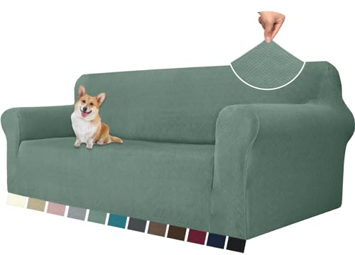 YSTELLAA Elasticizzato Copridivano 3 Posti, Universale Copri Divano Con Braccioli, Moderno Copridivani Elasticizzati, Copridivano Antigraffio Gatto, Sofa Cover Antiscivolo Lavabili, Verde Fagiolo