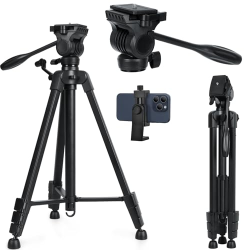 LINKCOOL - Treppiede per fotocamera, con testa fluida da 150 cm, in alluminio, con piastra a sgancio rapido, per fotocamere DSLR Canon, Nikon, Sony