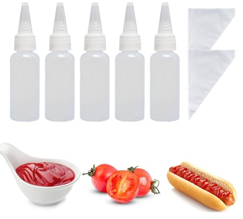 5 Stück Quetschflaschen 2 Stück Spritzbeutel Cremespritze Squeeze Flasche aus Kunststoff Flaschen für Malen Pigment Mehrzweck Kunststoff Quetschflasche für Zuckerguss Kuchen Kekse Sandwiches,20ml