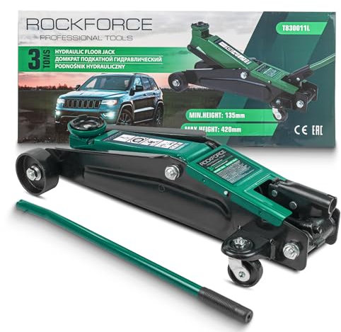 Gato hidraulico Coche 3T- Altura elevación 135-420mm con 2 Ruedas giratorias - Gato hidraulico para Coche Profesional. Ideal para Taller, Garaje, Cambio Aceite, Ruedas.