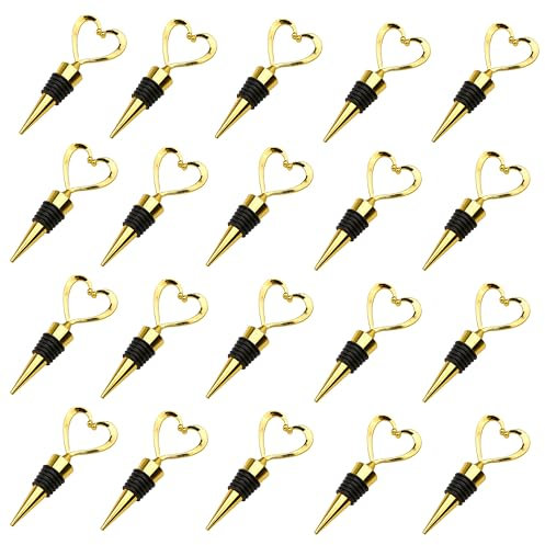 Marsrut Herzförmige Flaschenverschlüsse, 10,4 cm lang, für Wein und Getränke aus Edelstahl, elegantes Design für Gäste (goldfarben), Normal, Herz-Flaschenverschluss, 140324, 20 Stück