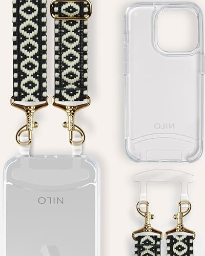 NILO® Set | Handyhülle mit Band, Handyband Reverse Blackberry mit transparenter Handyhülle für IPhone 13 Pro Max | hochwertige Handykette, verstellbar, mit Karabiner Gold