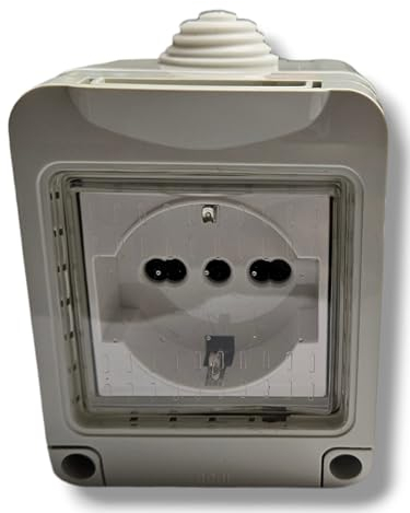 Cassetta elettrica Punto di alimentazione elettrica con sportellino antipioggia IP55, 1 presa schuko, 220-240V, bianco (IP55 Per Esterno)