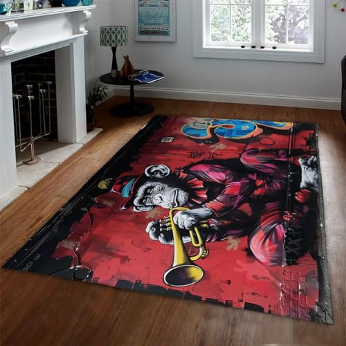 UERWOWELL Rote Teppiche Banksy-Stil AFFE waschbarer Teppich Anti-Rutsch-Kinderteppiche für Schlafzimmer/Wohnzimmer rutschfeste Küche Fußmatte 160x230cm