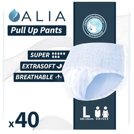 40 x ALIA Super Large | Adult Incontinence Pull Up Pants | Men & Women Disposable Adults Pants | High Absorbency Unisex Adult Diapers | Breathable & Fast Absorption Odour Control | 4 Packs of 10